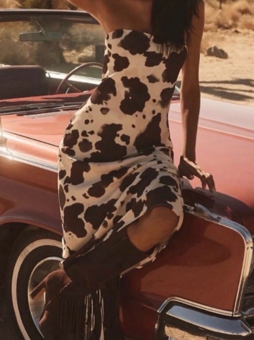 Anthropologie Tilda slip dress cow print.